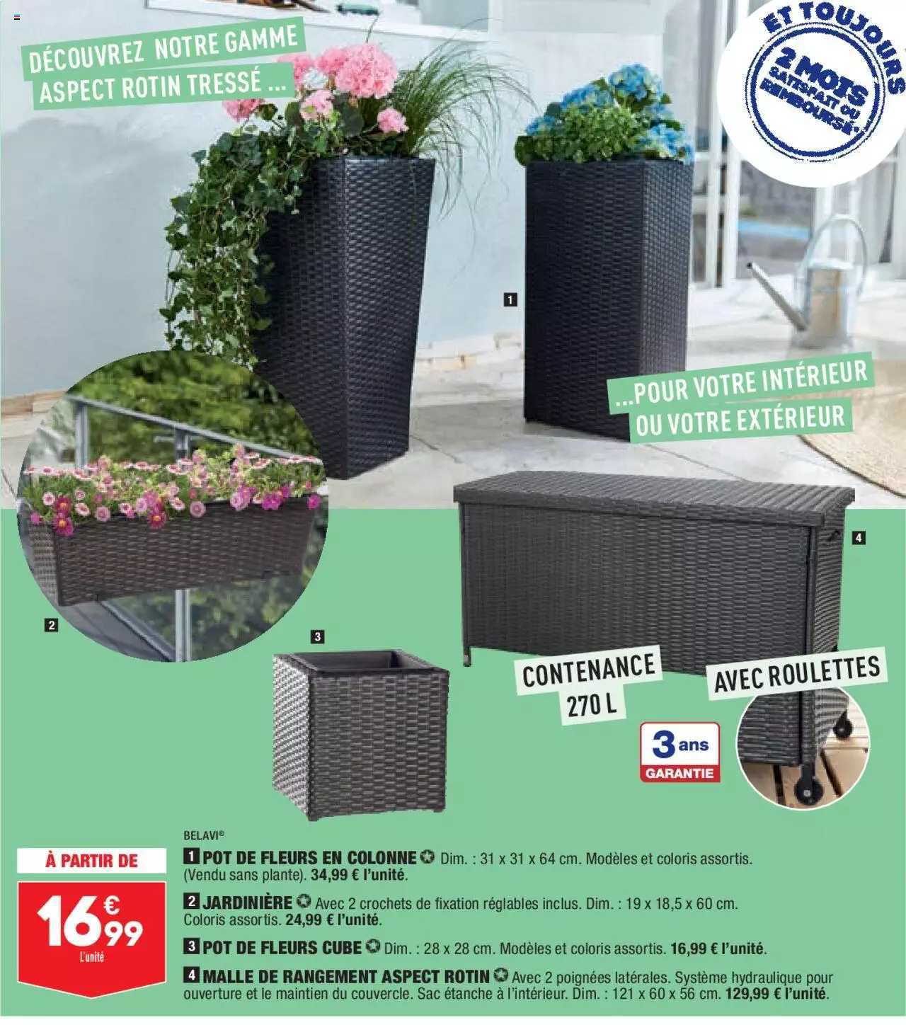 Pot De Fleurs En Colonne, Jardinière, Pot De Fleurs Cube, Malle De Rangement Aspect Rotin Belavi