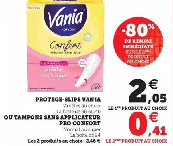 protège-slips vania ou tampons sans applicateur pro confort