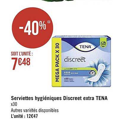 serviettes hygiéniques discreet extra tena