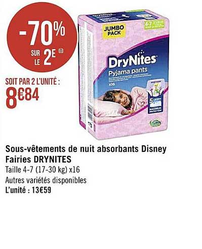 sous-vêtements de nuit absorbants disney frairies drynites