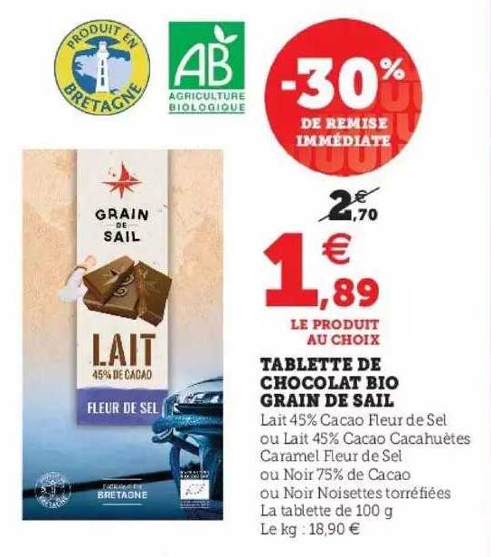 tablette de chocolat bio grain de sail