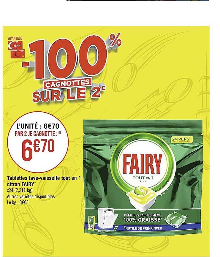 tablettes lave-vaisselle tout en 1 citron fairy