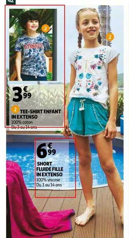 tee-shirt enfant in extenso , short fluide fille in extenso