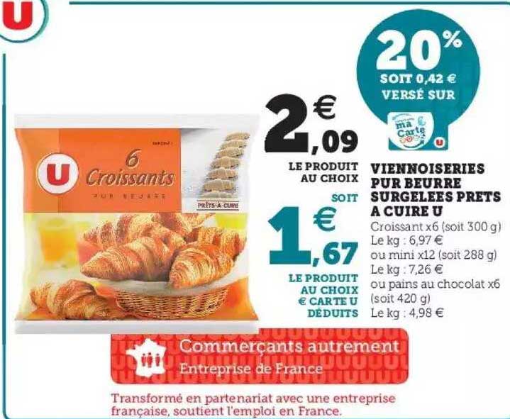 viennoiseries pur beurre surgelées prêts à cuire u