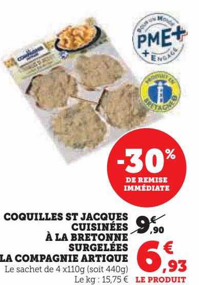 coquilles st jacques cuisinées à la bretonne surgelées la compagnie artique