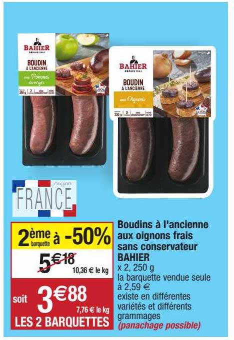 boudins à l'ancienne aux oignons frais sans conservateur bahier