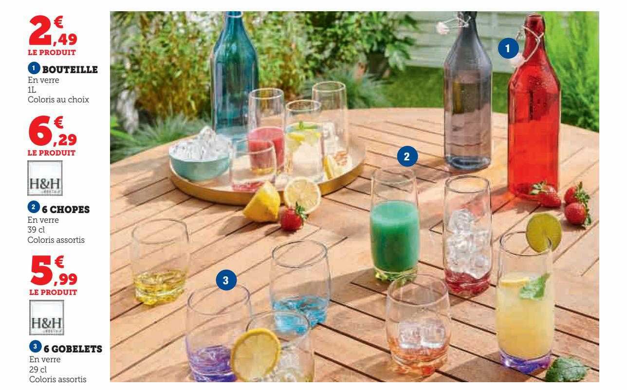 bouteille, 6 chopes, 6 gobelets