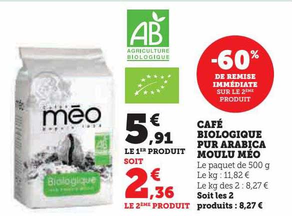 Café Biologique Pur Arabica Moulu Méo