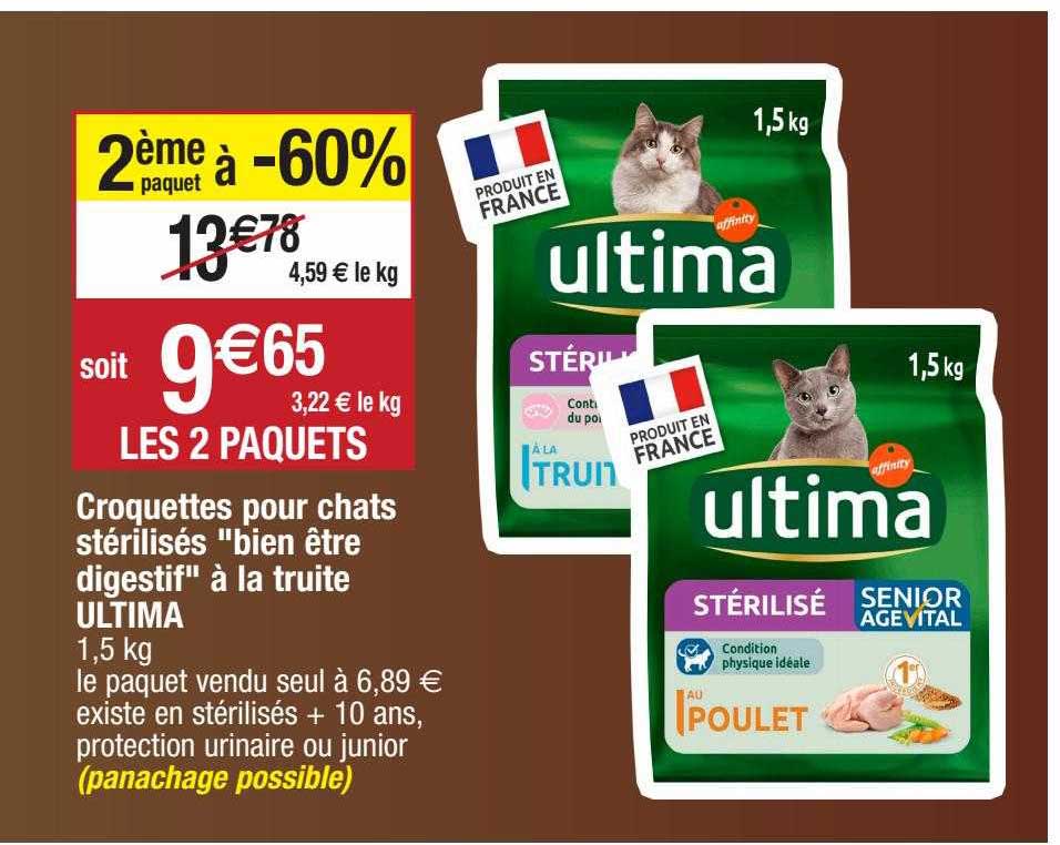 Croquettes Pour Chats Stérilisés "bien être Digestif" à La Truite Ultima