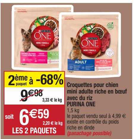 croquettes pour chien mini adulte riche en bœuf avec du riz purina one