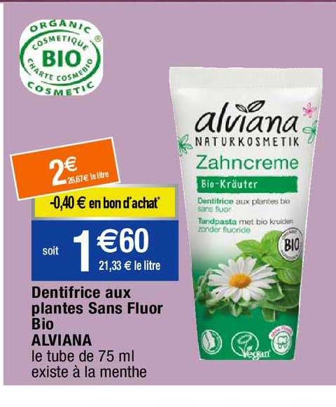 Dentifrice Aux Plantes Sans Fluor Bio Alviana