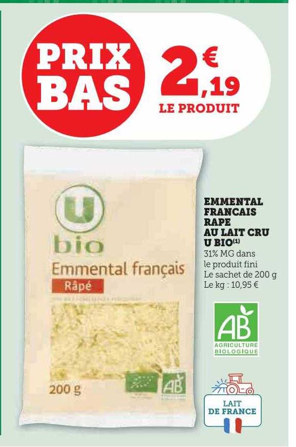 Emmental Français Râpé Au Lait Cru U Bio