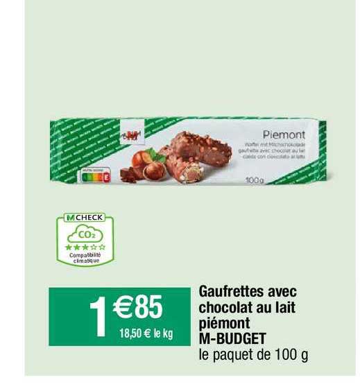 gaufrettes avec chocolat au lait piémont m-budget