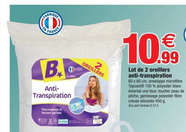 lot de 2 oreillers anti-transpiration