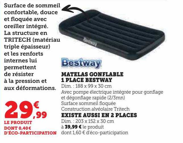 matelas gonflable 1 place bestway existe aussi en 2 places