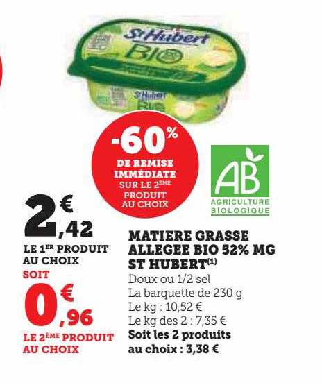 matière grasse allégée bio 52% mg st hubert