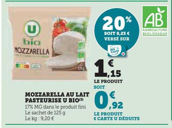 mozzarella au lait pasteurisé u bio