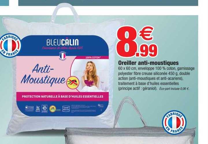 oreiller anti-moustiques bleu câlin