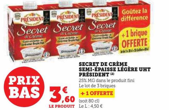 secret de crème semi-épaisse légère uht président