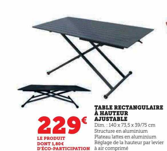 table rectangulaire à hauteur ajustable