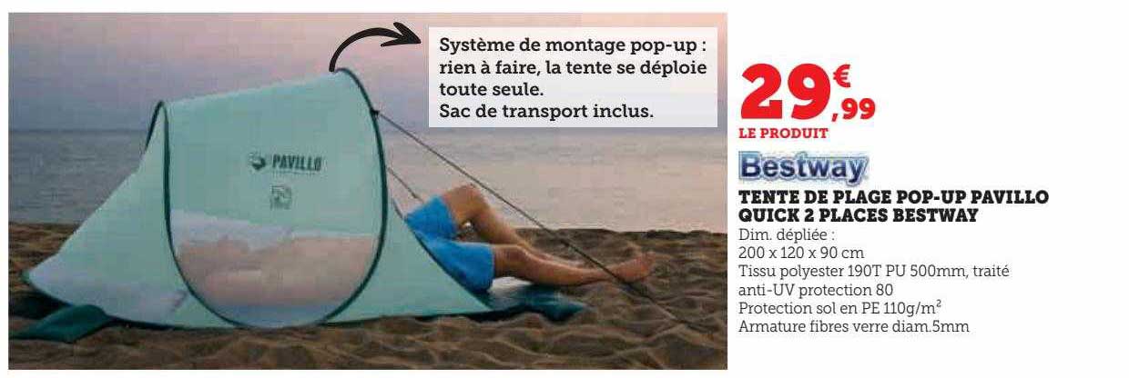tente de plage pop-up pavillo quick 2 places bestway