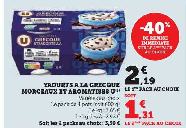 Yaourts à La Grecque Morceaux Et Aromatisés U