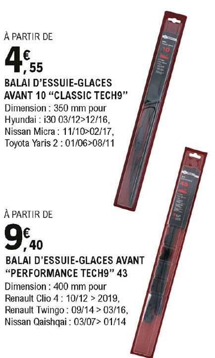 balai d'essuie-glaces avant 10 "classic tech9" balai d'essuie-glaces avant 10 "performance tech9" 43