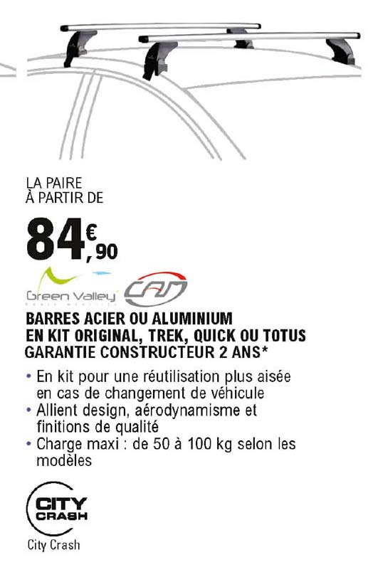 barres acier ou aluminium en kit original trek quick ou totus green valley