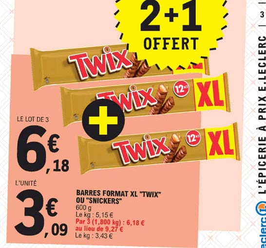 barres format xl "twix" ou "snickers"