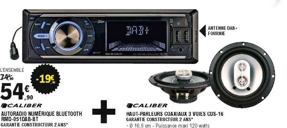 caliber autoradio numérique bluetooth rmd-05 10ab-bt + haut-parleurs coaxiaux 3 voies cds-16