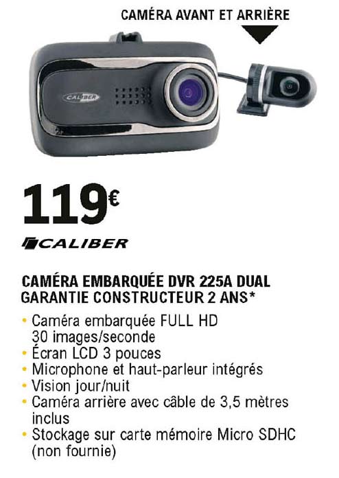 caméra embarquée dvr 225a dual caliber