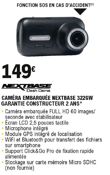 caméra embarquée nextbase 322gw