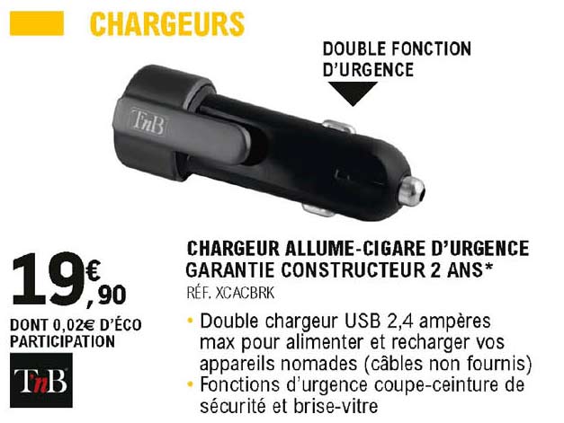 chargeur allume-cigare d'urgence tnb