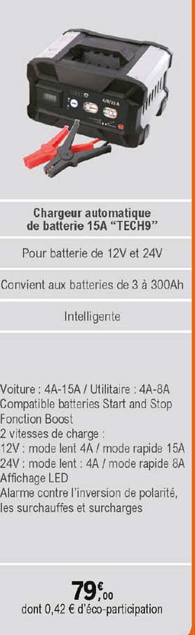 chargeur automatique de batterie 15a "tech9"