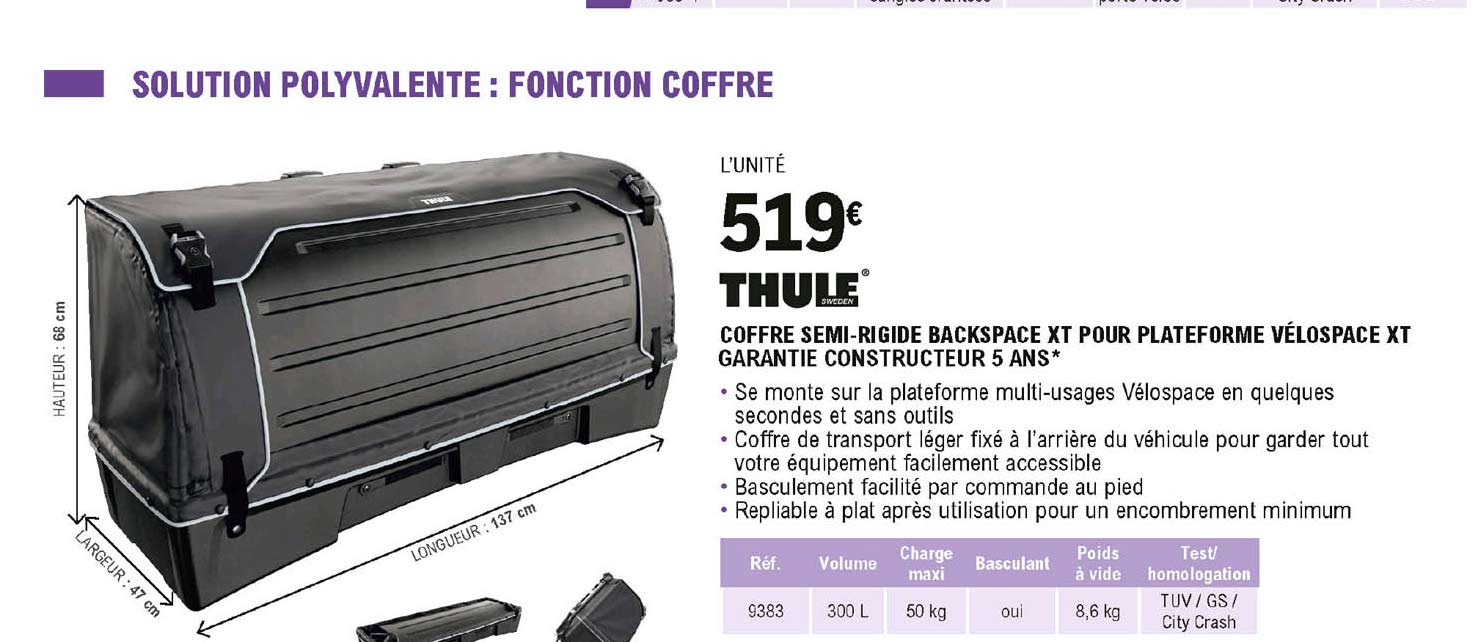 coffre semi-rigide backspace xt pour plateforme vélospace xt thule