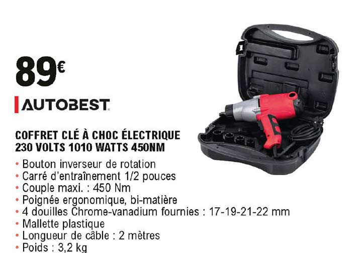 coffret clé à choc électrique 230 volts 1010 watts 450nm