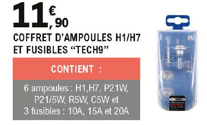 coffret d'ampoules h1 h7 et fusibles "tech9"