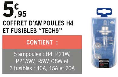 coffret d'ampoules h4 et fusibles "tech9"