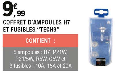 coffret d'ampoules h7 et fusibles "tech9"