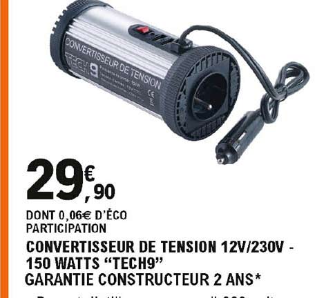 convertisseur de tension 12v 230v 150 watts "tech9"