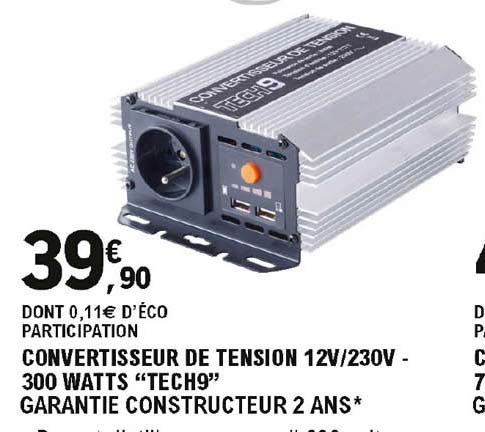 convertisseur de tension 12v 230v 300 watts "tech9"