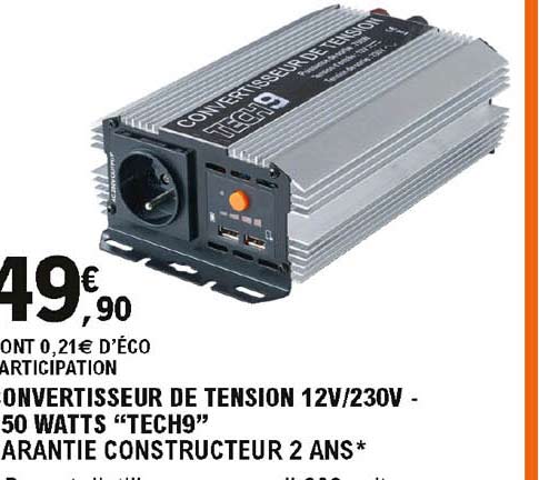 convertisseur de tension 12v 230v 50 watts "tech9"