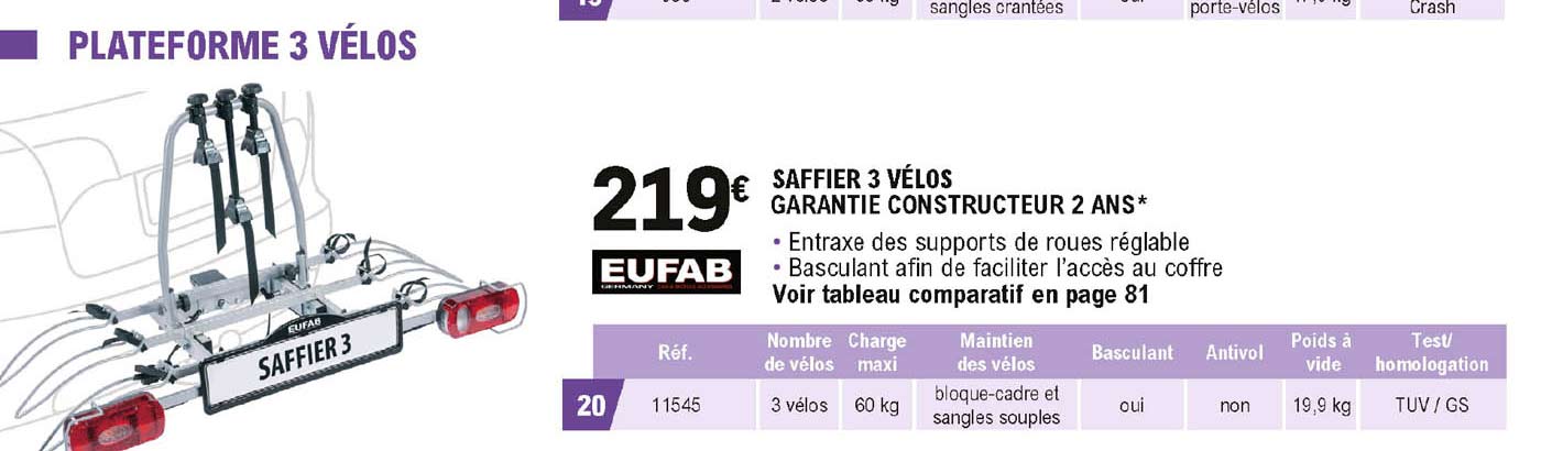 eufab saffier 3 vélos