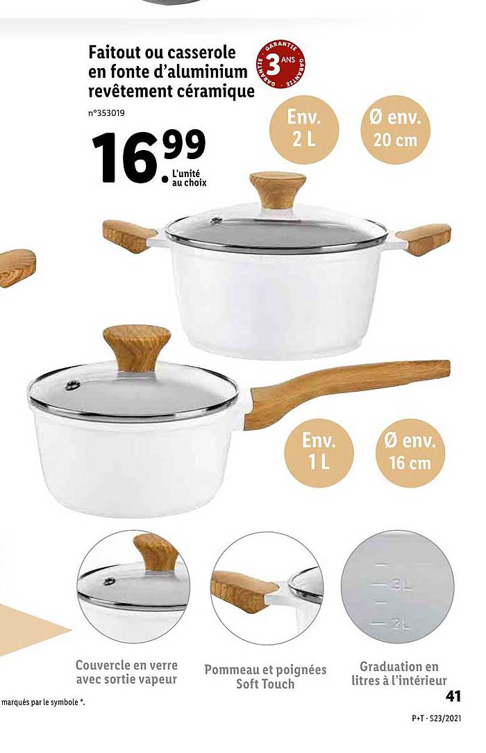 faitout ou casserole en fonte d'aluminium revêtement céramique