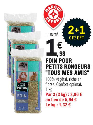 foin pour petits rongeurs "tous mes amis" 2+1 offert