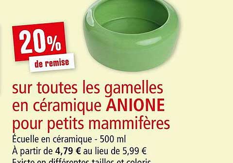 Gamelle En Céramique Anione Pour Petits Mammifères