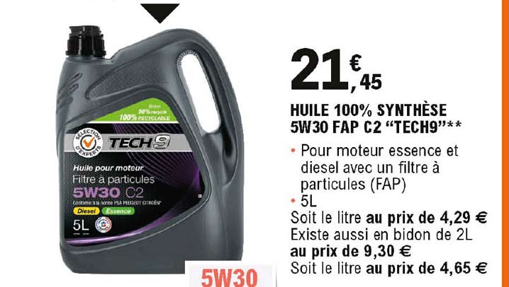 huile 100% synthèse 5w30 fap c2 "tech9"