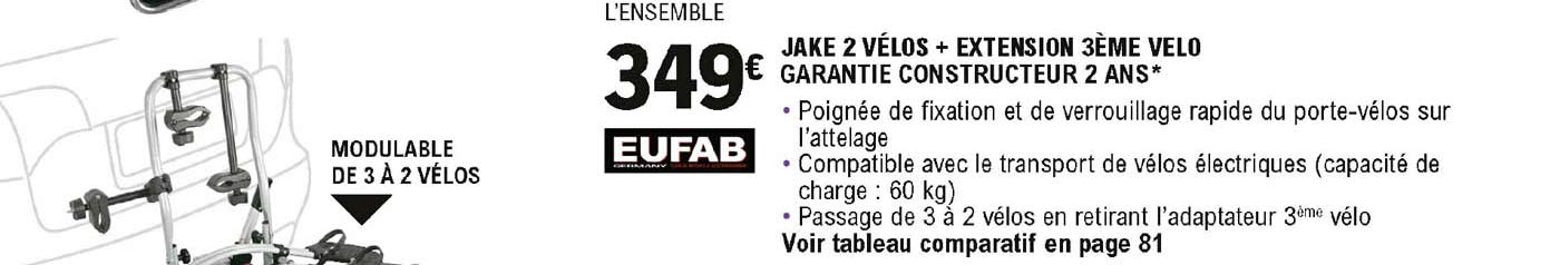 jake 2 vélos + extension 3ème velo eufab