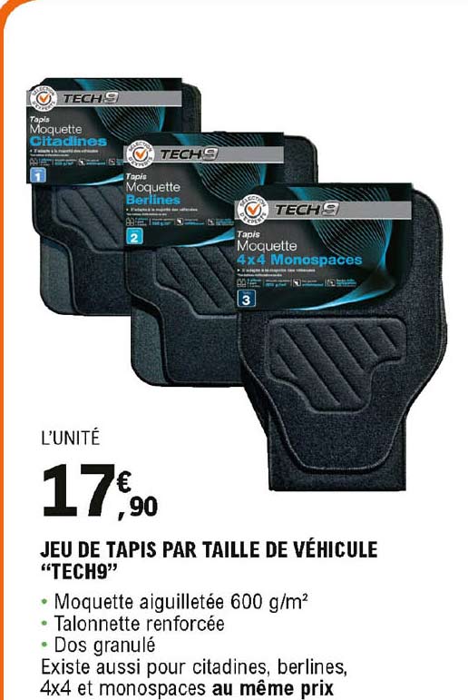jeu de tapis par taille de véhicule "tech9"
