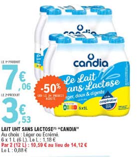 lait uht sans lactose "candia"